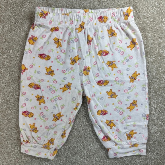 Disney Winnie the Pooh Baby Pants 0-6 Months White Flower Print Elastic Waist - Picture 1 of 6